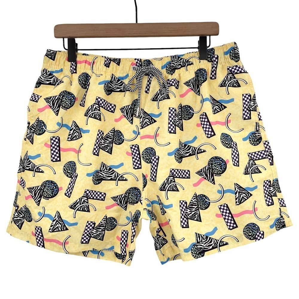 NEW Boardies Swim Trunks Novelty 80s Print Yellow 5" Inseam Swim Shorts | XL